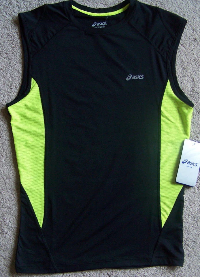  New Mens Asics Compression Athletic Tank Black/Lime or Charcoal/Orange - Image 2 of 2