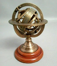 Nautical Sphere World Globe With Base Engraved Brass Tabletop Decor Armillary