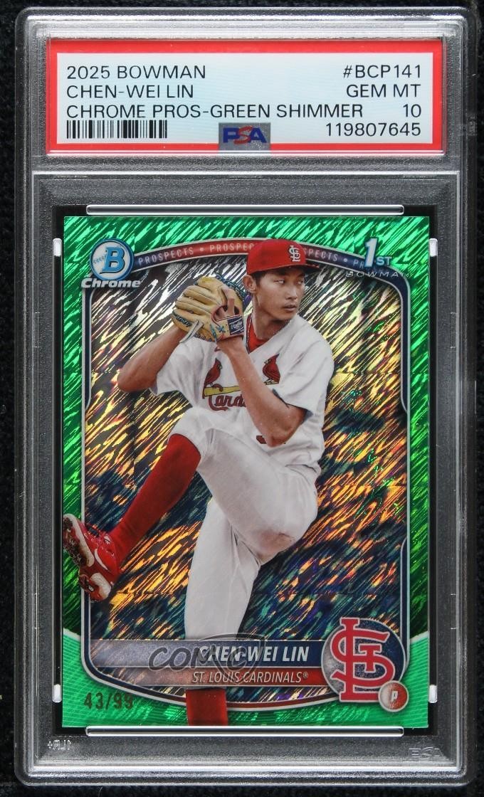 2025 Bowman Chrome Prospects Green Shimmer Refractor 43/99 Chen-Wei Lin w5p