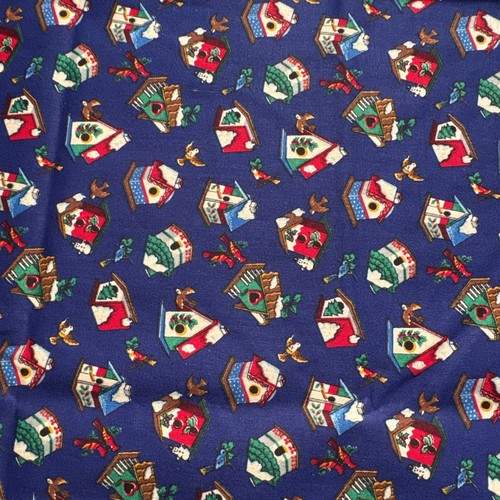 Cranston Snowy Bird House Toss Navy Blue Cotton Fabric Birdhouse BT Half Y #5 - Picture 2 of 7