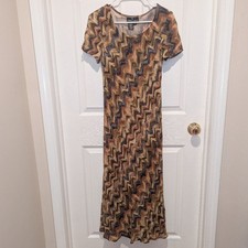 Vintage 90s Boho Chevron Earth Tone Carole Little Size 6 Maxi Dress Festival
