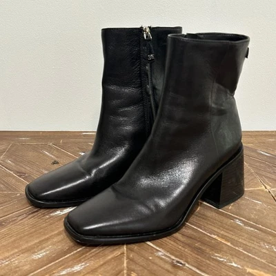 Sam Edelman Winnie Ankle Boots Women 8.5 Black Leather Square Toe Block Heel Zip - Image 1 of 4