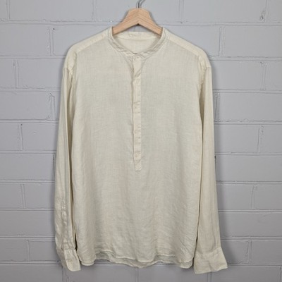 Camicissima Herren 100% Leinen Hemd Beige Mandarinkragen Pullover XL