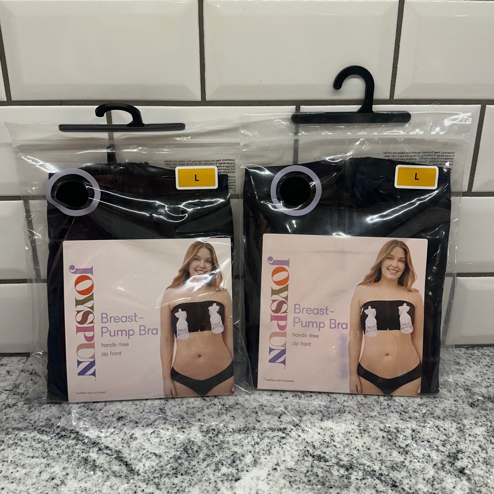 Joyspun Large Breast Pump Bra Women Black 2 Pack Hands-Free Zip Front New