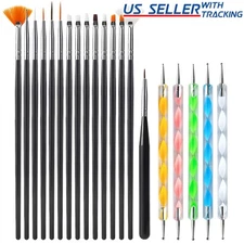 20pc Set Nail Art Design Dotting Painting Drawing Polish Brush Pen Tools Black