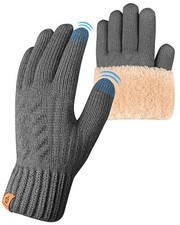 Thermal Winter Gloves-Fleece Lining Touch Screen Knit Stretchy Warm Gloves Gray