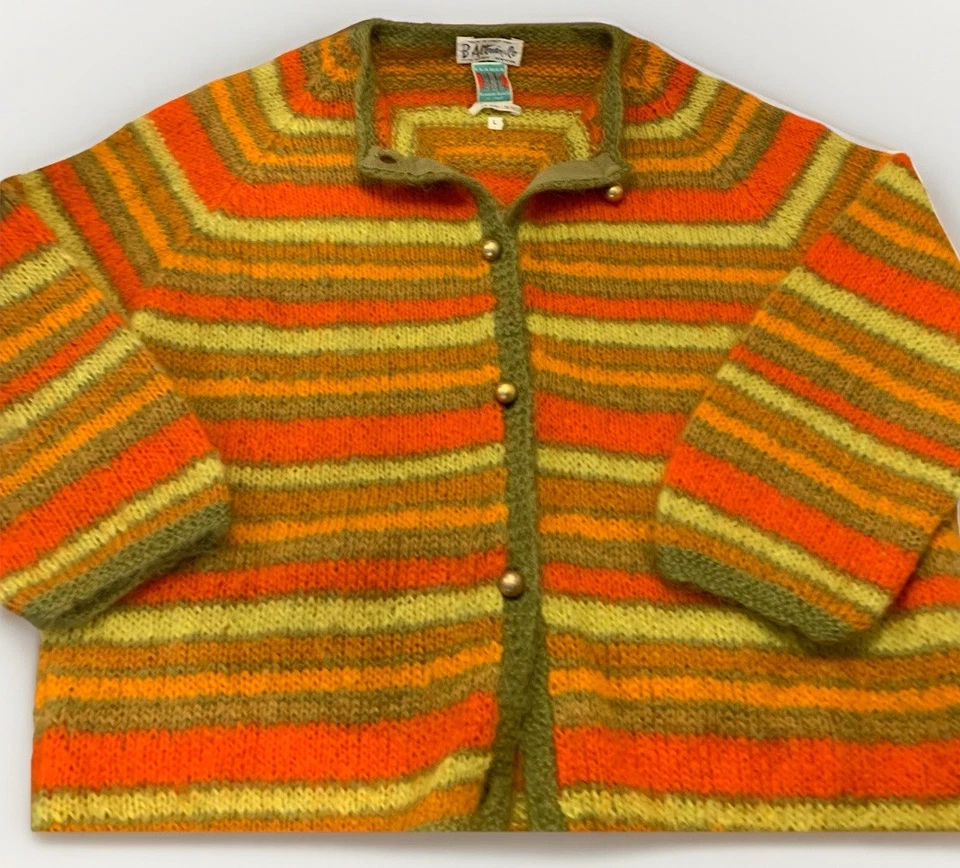 VTG Sweater MCM Retro Cardigan Handknit Italy Orange Stripe B Altman Ilaria M/L - Image 4 of 4