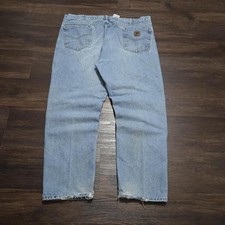 Carhartt Denim Jeans Mens 42x30 Blue Light Wash Thrashed Workwear Fit 41x29