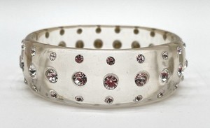 Vintage Clear Lucite Acrylic Rhinestone Studded Bangle Bracelet 1" Wide