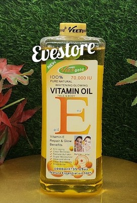 Veet gold pure natural vitamin  E 70000i.u face body repair glow Oil 1000ml