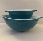 Vintage Pair Of Pyrex Horizon Blue 4 Qt Cinderella Mixing Bowls, 444 & 441