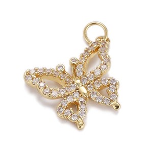 Authentic 1PC 18K Gold Plated Butterfly Cut frame Charm Pendant, CZ Pave 20X25mm GYJ65