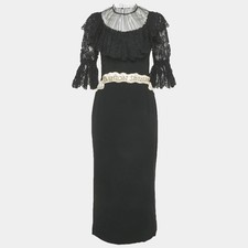 Dolce Gabbana Black Crepe and Lace Fashion Sinner Embellished Midi Dress S