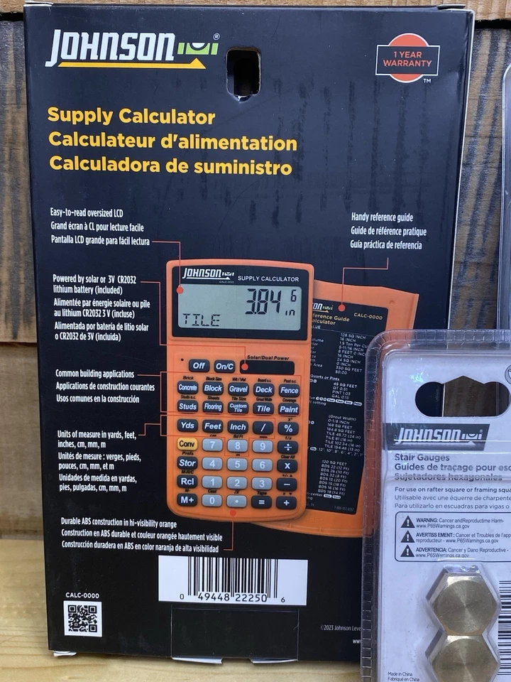 Johnson Lot - Supply Calculator, Stair gauges, 8 Oz. Plumb Bob - New, Fast Ship! - Image 3 of 4