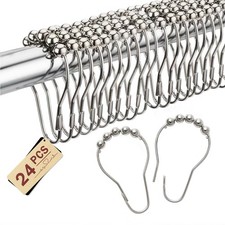 Rust Proof Metal Ball Shower Curtain Hooks Rings With Rollers 24 Pack