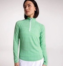 Walter Hagen Performance 11 UV Suncover 1/4 Zip Wmns Sz L Green Fusion Gingham