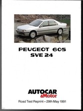 Peugeot 605 3.0 SVE-24 Road Test 1991-1992 UK Foldout Brochure Autocar & Motor