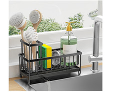 Cisily Black Sponge Holder for Kitchen Sink Sink Caddy Organizer with High Brush