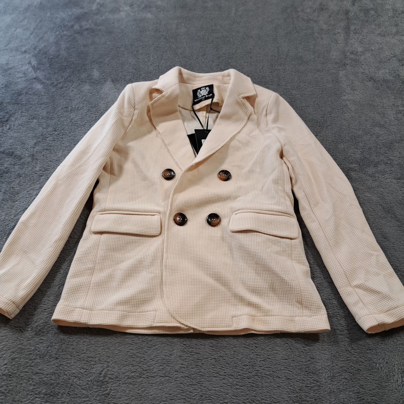 Melange Girls  Blazer Jacket Youth 12Y Cream Waffle Notch Lapel Double Breasted