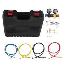 AC Manifold Gauge System for R134a R22 R410a with Brass Adapters & Hose Set
