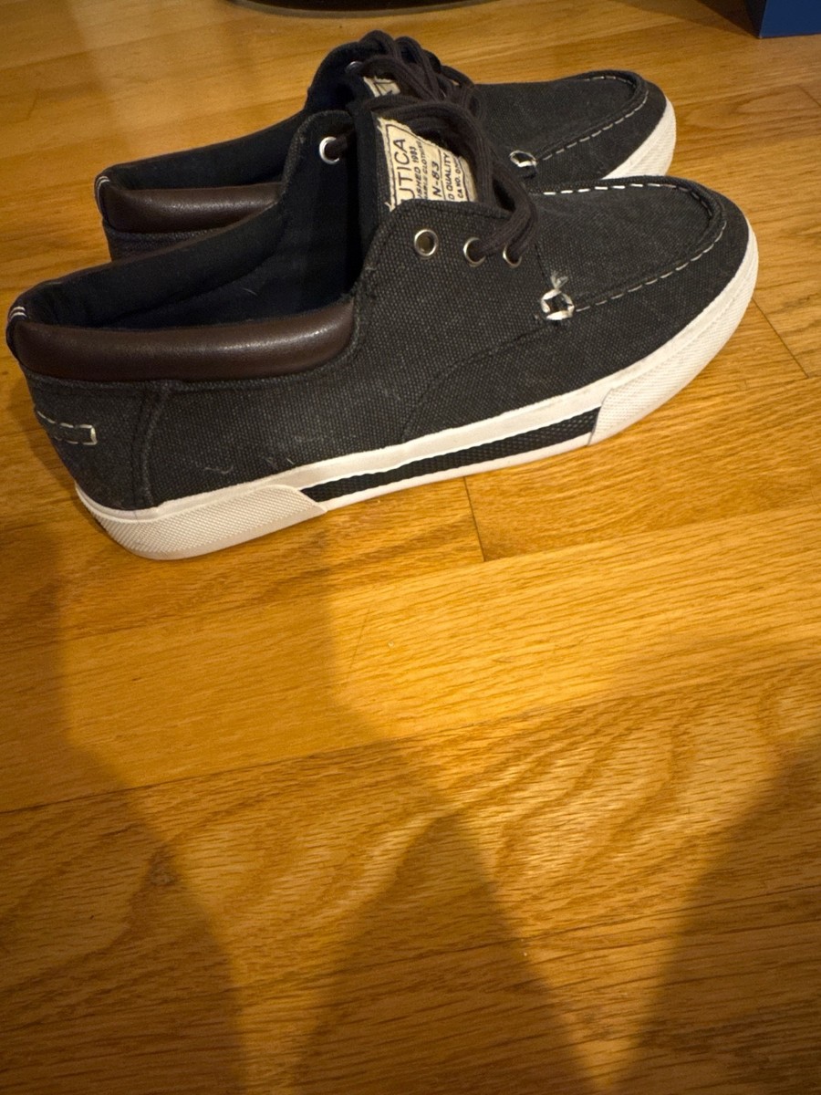 Nautica Jempol Washed Gray/Blue Canvas Lace-Up Boat Shoes Men US 8.5 View 2