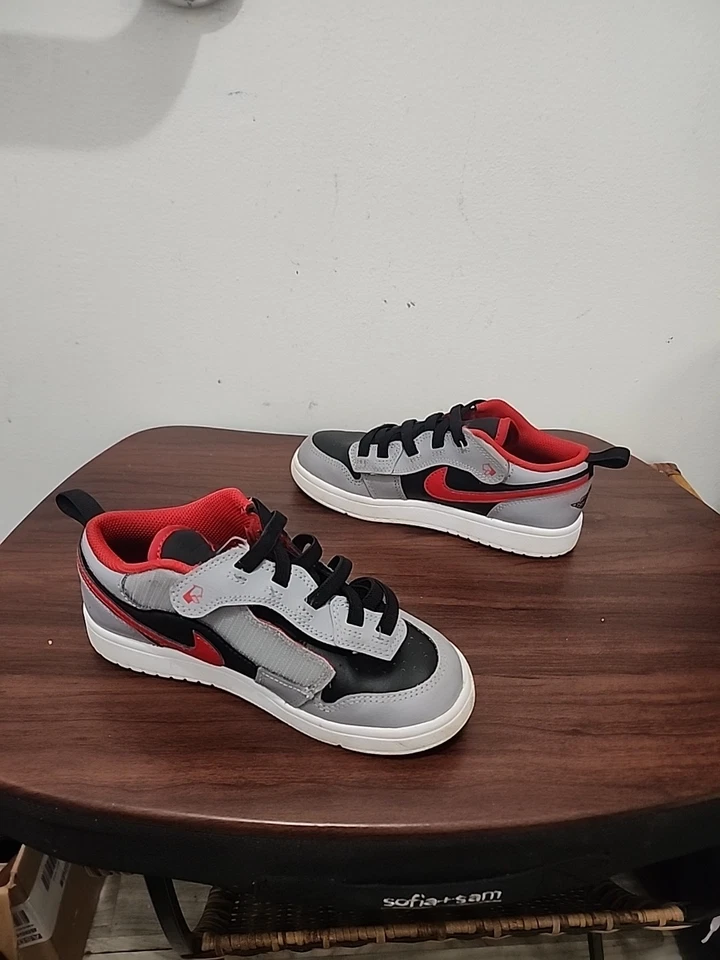 NIKE Air Jordan 1 Low Top Sneaker Toddler Size 1Y Gray Black Red DR9747-060 - Image 3 of 4