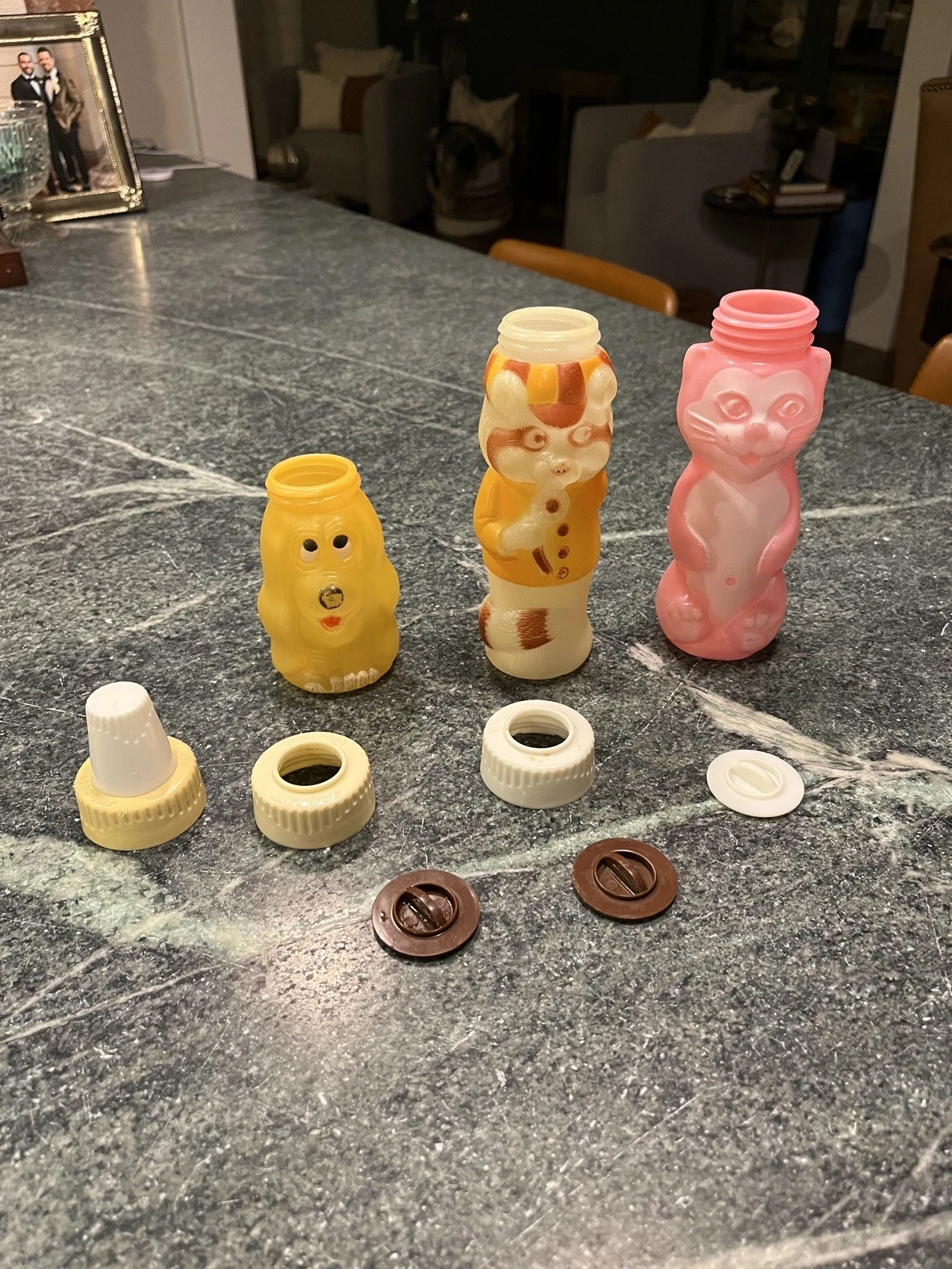 Vtg Set of 3 Evenflo Plastic Baby Bottles Made In Usa - Dog, Cat, Raccoon