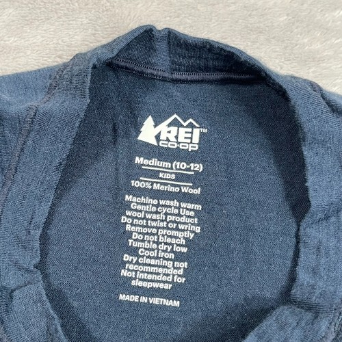 REI CoOp Shirt Kids Size Medium 10 12 Blue Base Layer Long Sleeve Merino Wool - Picture 2 of 11