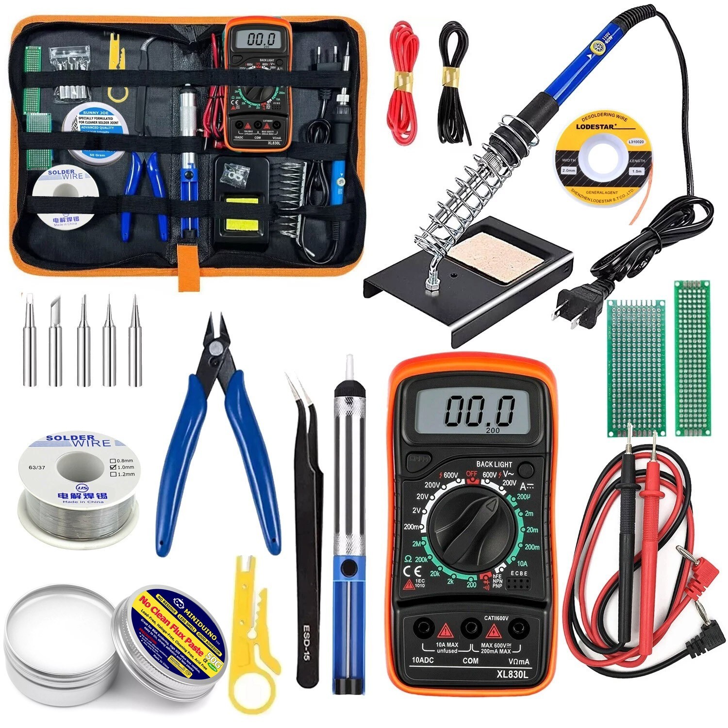 60W Electric Soldering Iron Welding Gun Tools Kit Solder Wires Paste Desoldering