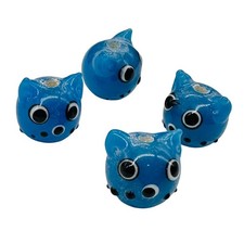 Kitty Cat Ceramic Round Beads 15mm Egyptian Blue 4 Beads