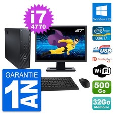 PC Dell T1700 SFF Ecran 27" Intel i7-4770 RAM 32Go Disque 500Go Windows 10 Wifi