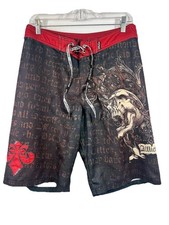 Affliction Skull Board Shorts Size 30 Cyber Y2K Grunge Distressed Goth Graphic