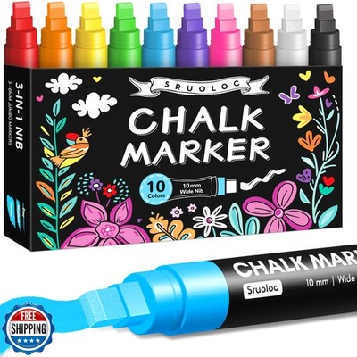 Window Chalk Markers for Glass Washable, 10 Colors Jumbo Liquid Chalk Marker 