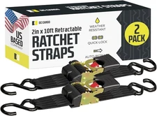 DC Cargo Mall Auto Retractable Ratchet Straps 2 Pack 2"x10ft Heavy Duty