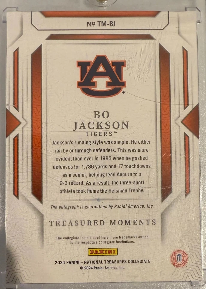 BO JACKSON 2024 National Treasures Collegiate Auburn Treasured Moments Auto /25 - Image 4 of 4