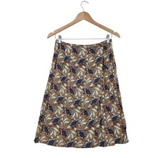 Vintage Passports Pier 1 Imports Wrap Skirt L Brown Blue Floral Rayon Midi READ
