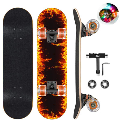 Skateboard 9 Schichten Ahorn 78,7cm blinkende Räder konkav Anfänger Kinder Kit
