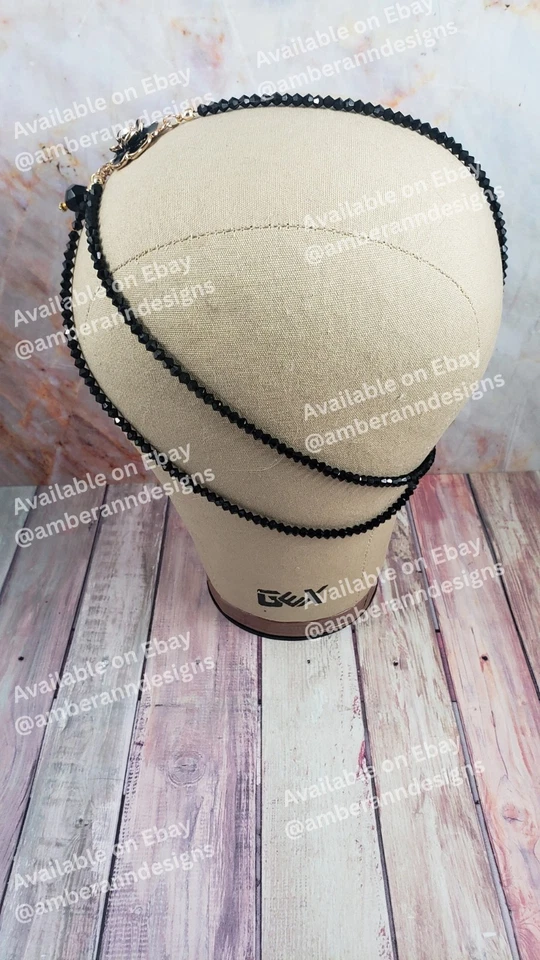 Black Crystal Beaded Headdress 1920s Flapper Headpiece Roaring 20s Accessories - Image 3 of 4