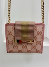 Portafoglio GUCCI Neo Vintage GG Monogram Blush/Oro Tela e Pelle con Tracolla