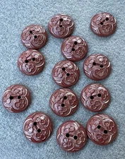 #708 Vintage 13 Brown Floral Plastic BUTTONS 2 Hole Flat 5/8"
