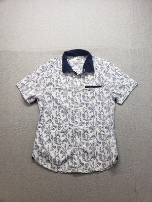 GBG Los Angeles Shirt Men Medium White Blue Floral Short Sleeve Button Front