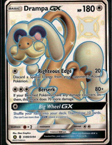 Drampa GX Shiny Holo Rare Hidden Fates Shiny Vault SV80/SV94 Colorless Pokemon C