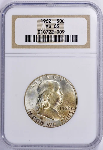 1962 Franklin Half Dollar - NGC MS 65 - Half Moon Toning - Old White Holder