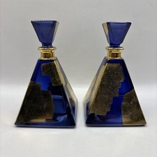 Illusions Cobalt Blue & Gold Perfume Bottles with Stoppers~Set of 2~Italy