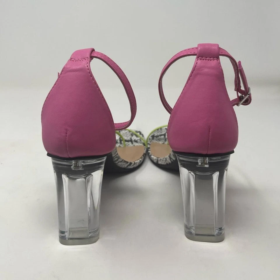 全新无标签 BAR III 粉色透明方跟踝带连衣裙丁字裤凉鞋 8 码 — 第 4/4 张图片