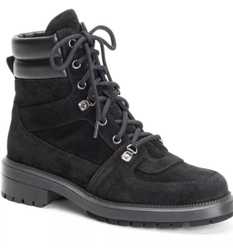 Aquatalia Combat Suede Leather Ankle Flat Weatherproof Lene Boots Size 10 Black