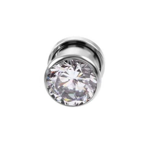 1 Pair Steel Round Zircon Crystal Gem Screw Flesh Tunnel Gauge Ear Plug Expander - Picture 8 of 20