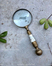 Brass Handheld Magnifying Glass Antique Magnifier Handle Desk Top Book/Map Decor