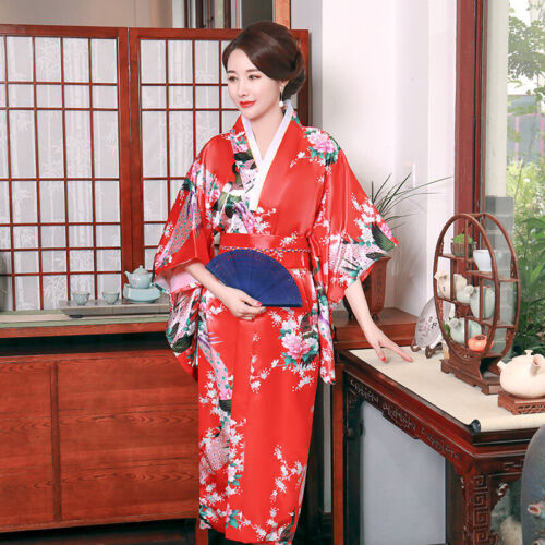 Summer Bridal Dressing Robe Kimono Pajamas Nightgown Peacock Robe Bathrobe - Picture 13 of 14
