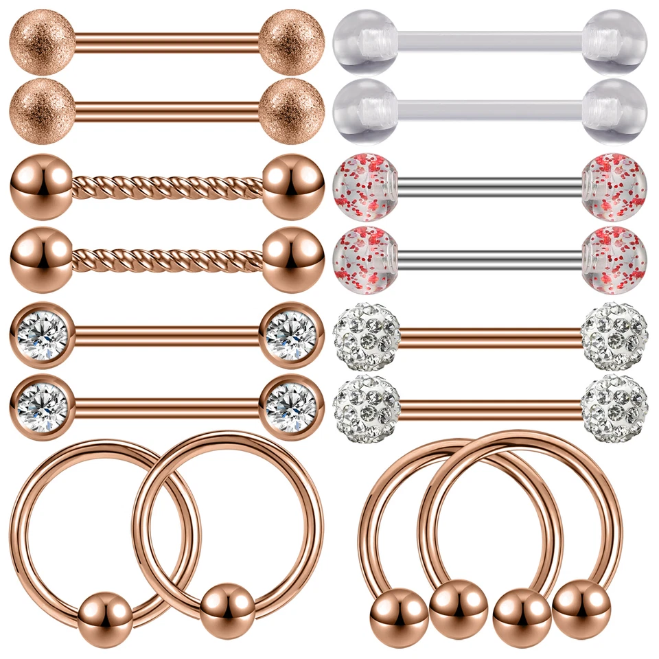 Anillos para pezones de acero inoxidable 14G 16 piezas barras piercing para lengua piercings para pezones Foto 3 de 4